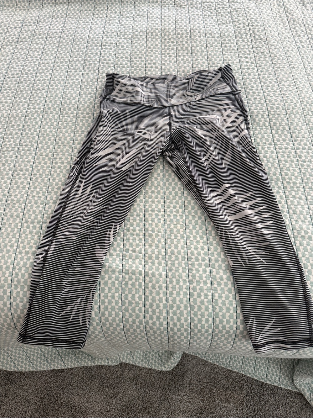 Old Navy Striped High-Rise Athletic Capris - Black, White with Orange highlights